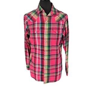 Polo Ralph Lauren Western Plaid Pearl Snap Shirt Size Medium Sawtooth Rancher